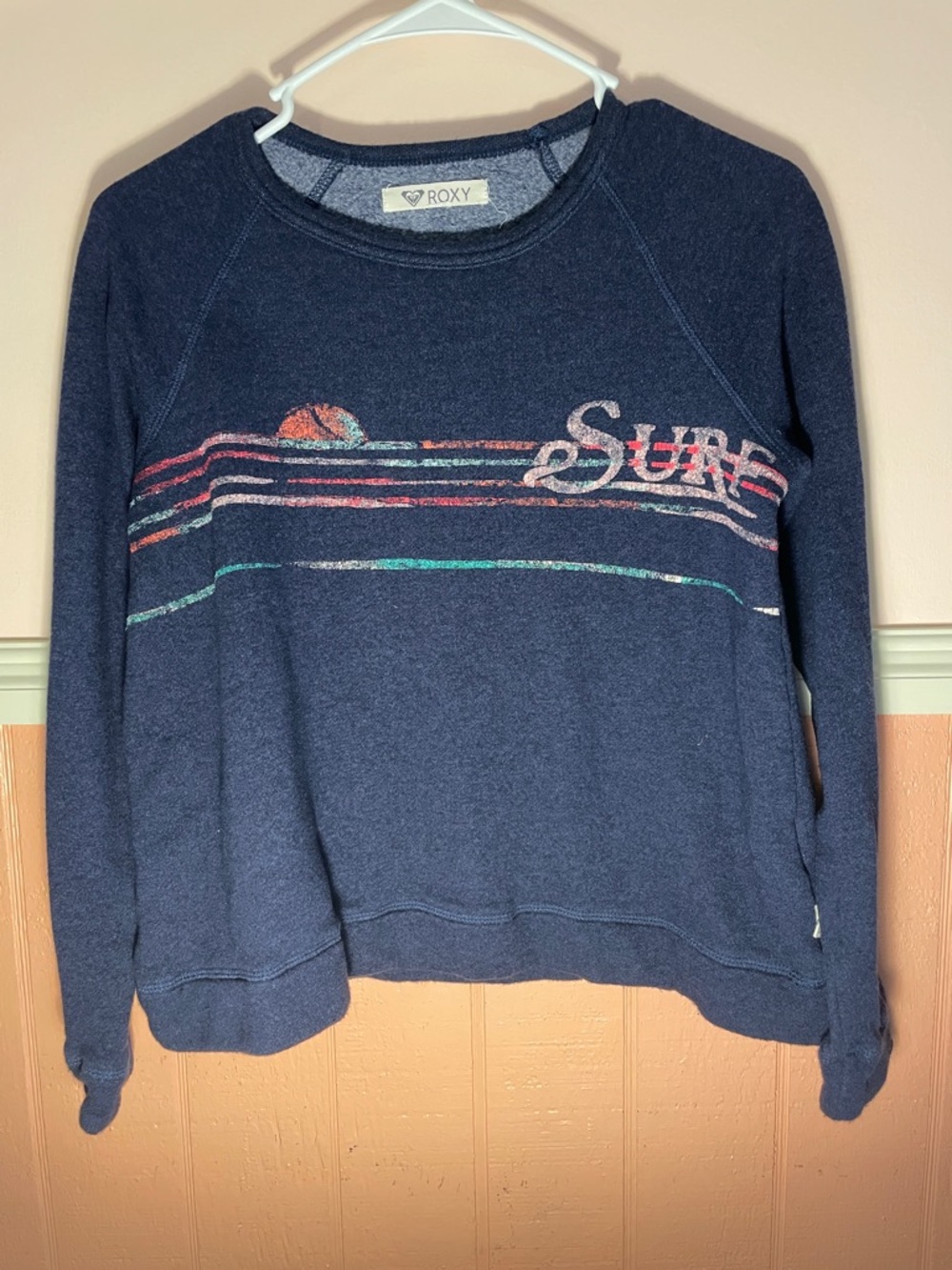 Roxy Crewneck Sweatshirt with Surf Graphic, Size XS